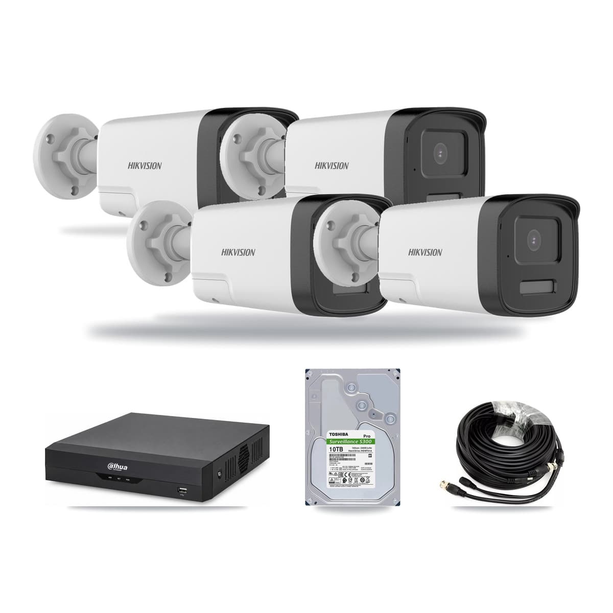 Hikvision & Dahua 4-Channel 5MP CCTV Kit — 4 DS-2CE17K0T Bullet Cameras + 10TB Recording - Image 1