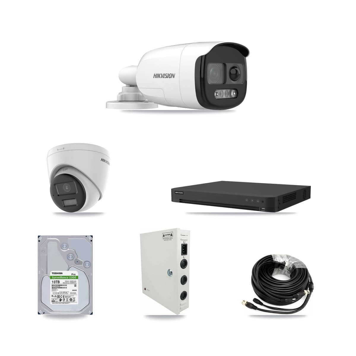Hikvision 32-Channel 5MP CCTV Kit — 8 DS-2CE12KF3T Bullet + 8 DS-2CE78K0T Turret Cameras + 2× 10TB Recording