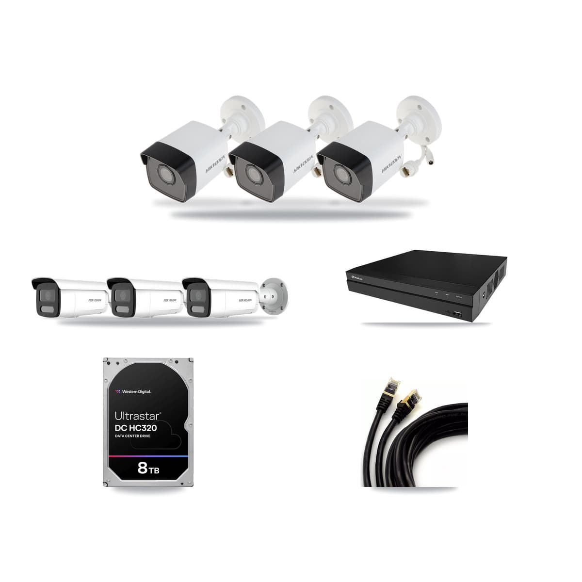 Hikvision & Prolux 8-Channel 4MP – 5MP CCTV Kit — 3 5MP + 3 4MP Bullet Cameras + 8TB Recording - Image 1