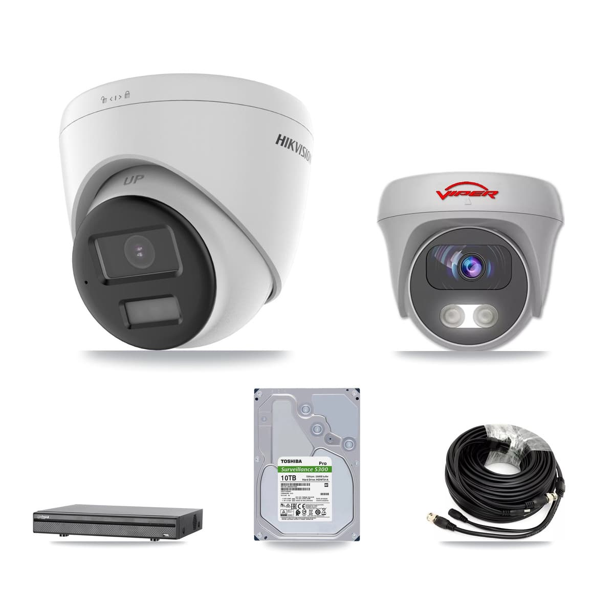 8-Channel 5MP – 4K CCTV Kit — 3 4K Turret + 1 White 5MP Cameras + 10TB Recording (DH-XVR5108H Recorder)