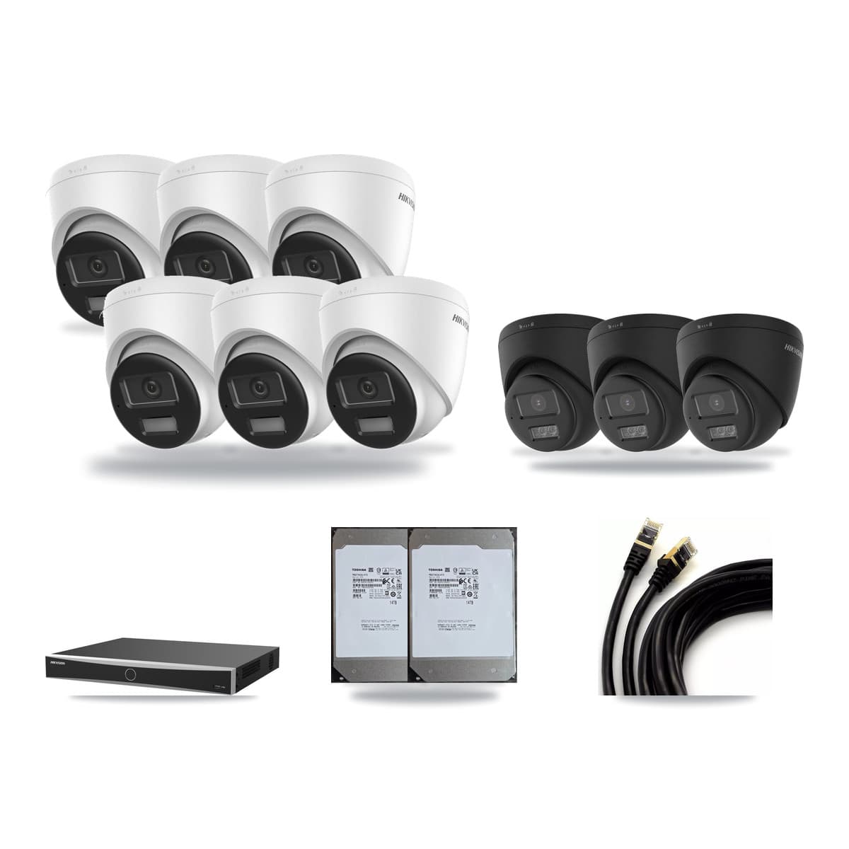 Hikvision 16-Channel 4K CCTV Kit — 6 + 3 Black Turret Cameras + 2× 14TB Recording - Image 1