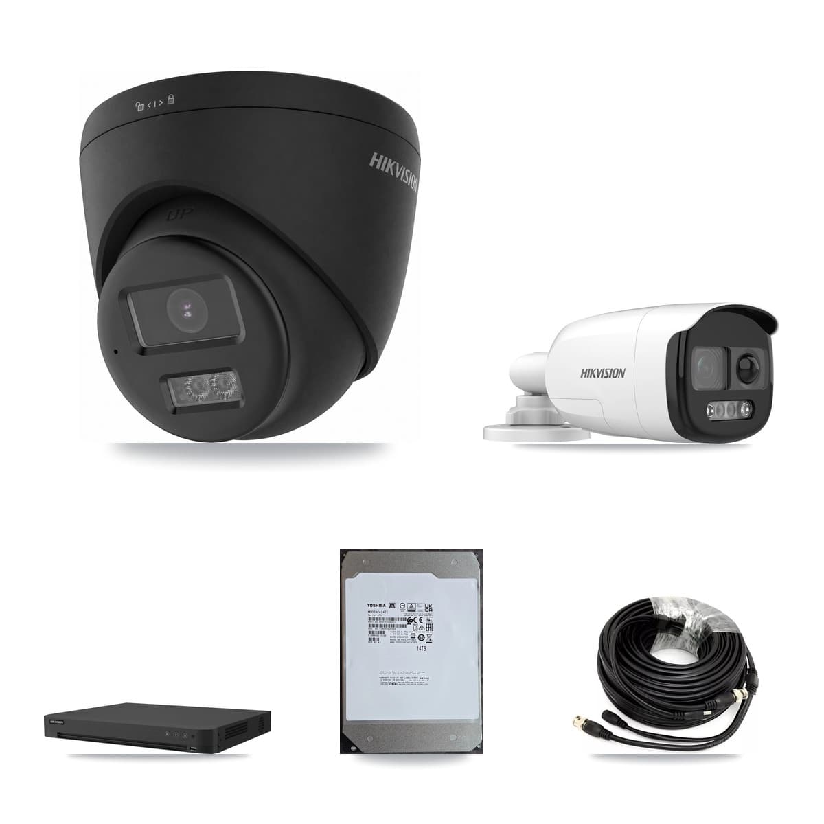 Hikvision 16-Channel 5MP – 4K CCTV Kit — 1 5MP Bullet + 7 Black 4K Turret Cameras + 14TB Recording