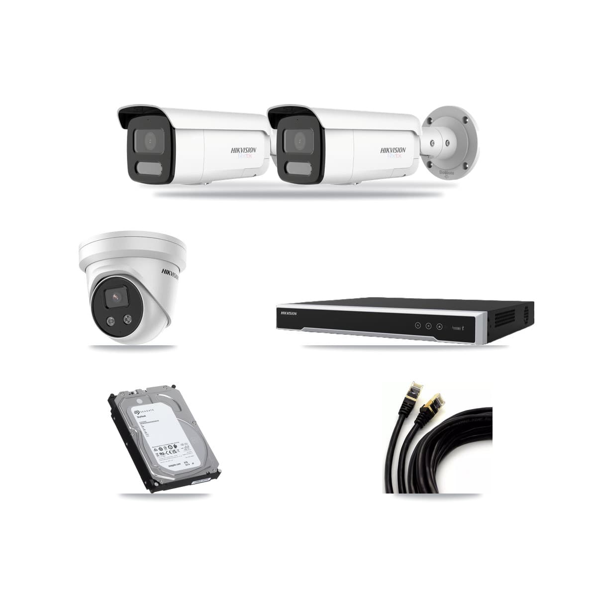 Hikvision 8-Channel 5MP – 4K CCTV Kit — 2 White 4K Bullet + 1 5MP Turret Cameras + 6TB Recording (DS-7608NI-M2 Recorder) - Image 1