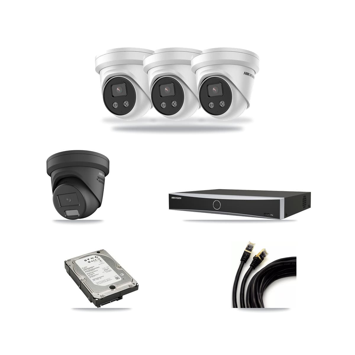 Hikvision 4-Channel 4MP – 5MP CCTV Kit — 1 Black 4MP + 3 5MP Turret Cameras + 5TB Recording - Image 1