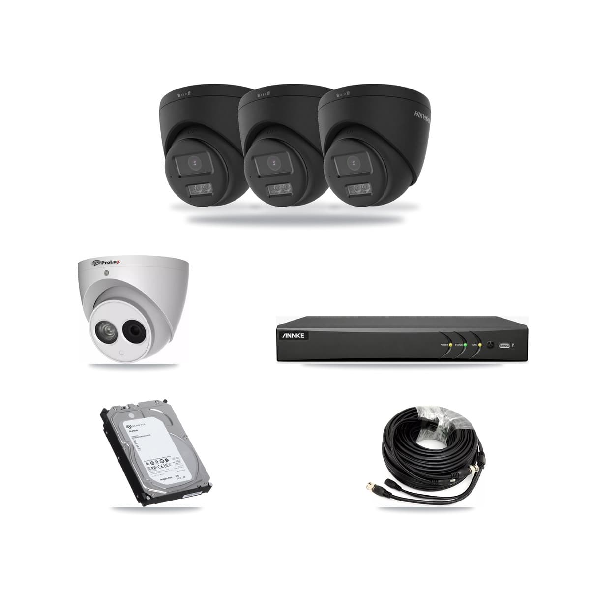 4-Channel 4MP – 4K CCTV Kit — 3 Black 4K + 1 4MP Turret Cameras + 6TB Recording (AN-DV4-8MP Recorder) - Image 1