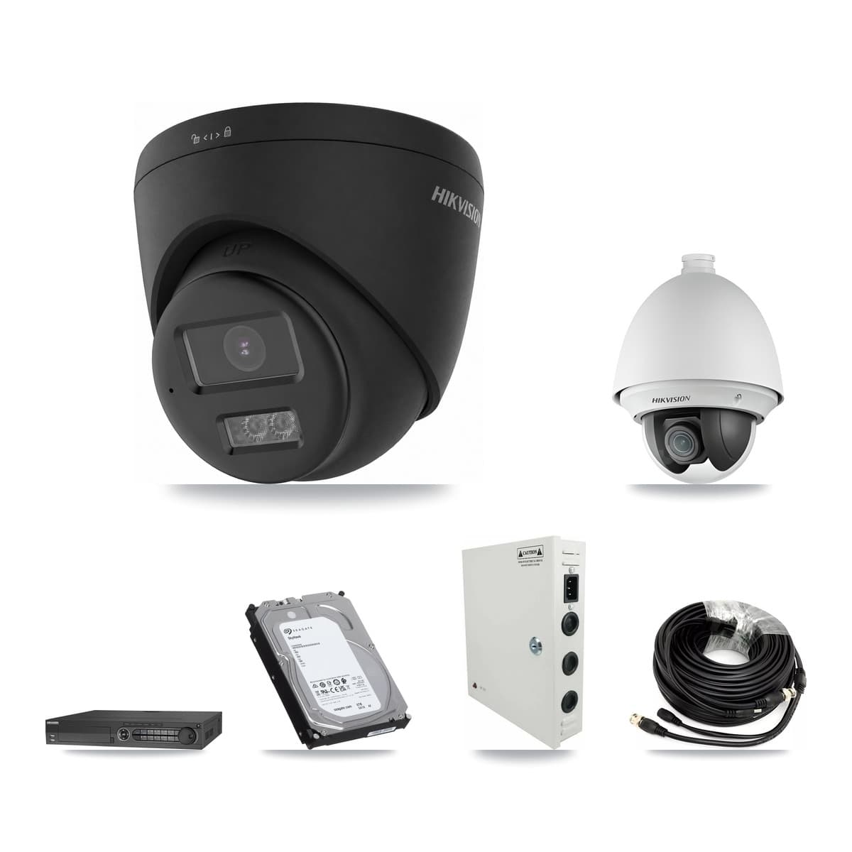Hikvision 32-Channel 2MP – 4K CCTV Kit — 1 2MP PTZ + 6 Black 4K Turret Cameras + 3× 6TB Recording