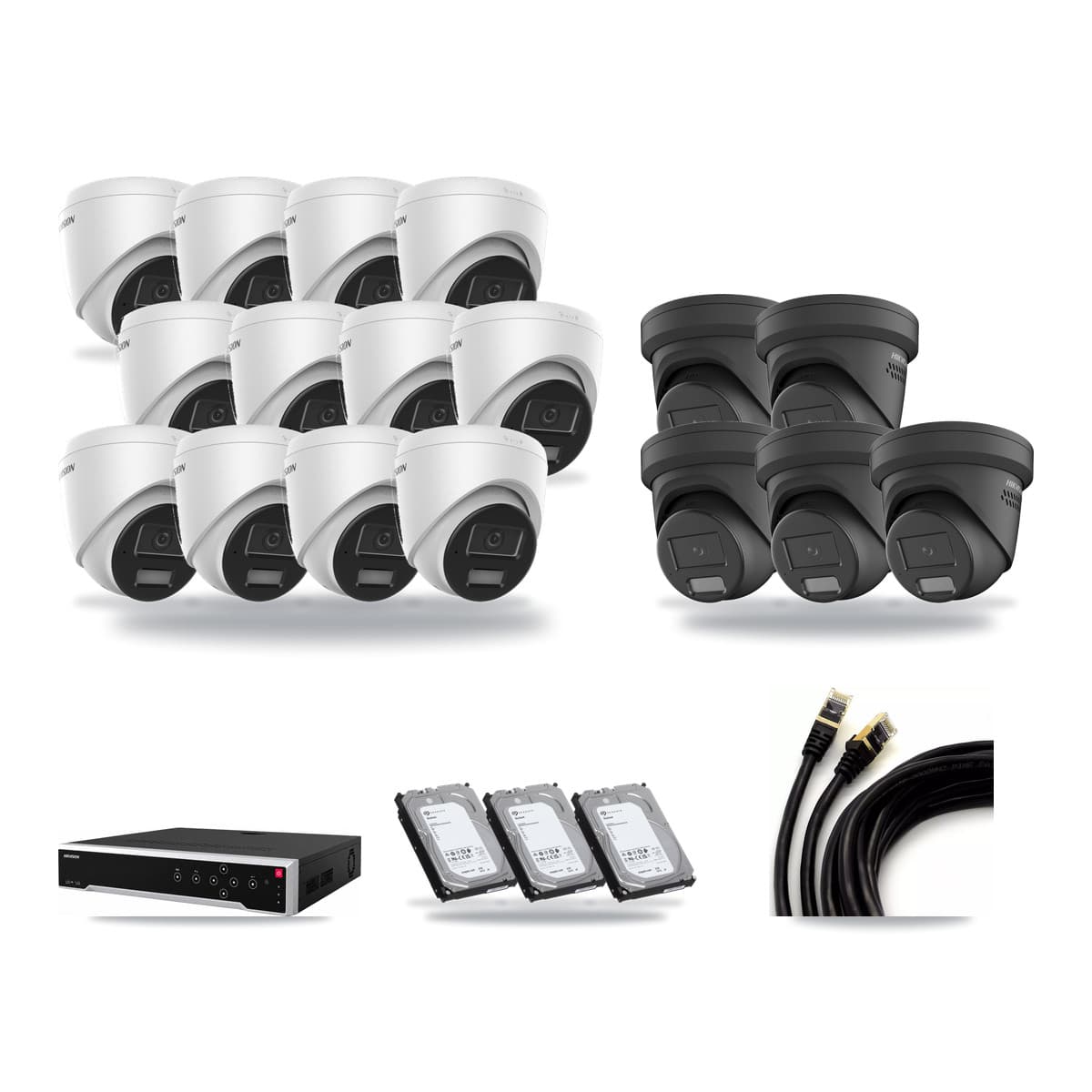 Hikvision 32-Channel 4MP CCTV Kit — 12 DS-2CD1343G2 + 5 DS-2CD2347G2 Turret Cameras + 3× 6TB Recording - Image 1