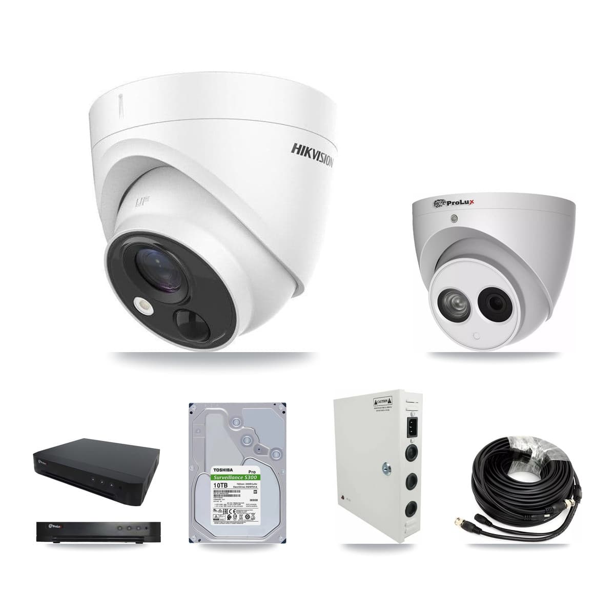 Hikvision & Prolux 16-Channel 4MP – 5MP CCTV Kit — 15 DS-2CE71H0T 5MP + 1 PXC-612C4W-A 4MP Turret Cameras + 10TB Recording (PXD-8216 Recorder)