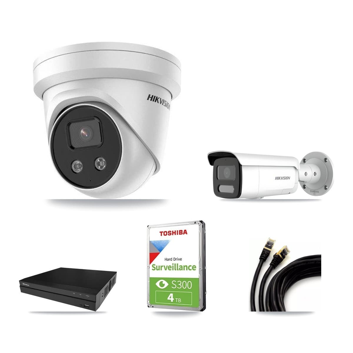 Hikvision & Prolux 8-Channel 4MP – 5MP CCTV Kit — 1 4MP Bullet + 2 5MP Turret Cameras + 4TB Recording