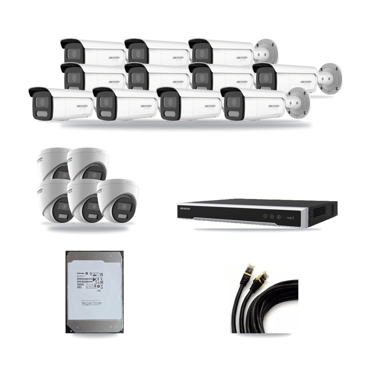 Hikvision 16-Channel 2MP – 4K CCTV Kit — 5 2MP Turret + 11 White 4K Bullet Cameras + 14TB Recording (DS-7616NI-M2 Recorder) - Image 1