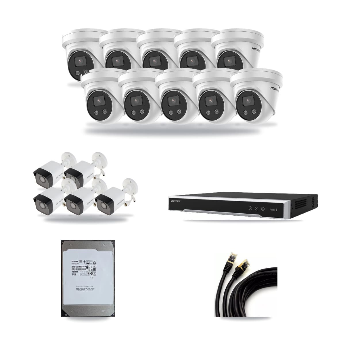 Hikvision 16-Channel 5MP CCTV Kit — 5 DS-2CD1053G0 Bullet + 10 DS-2CD3356G2 Turret Cameras + 14TB Recording - Image 1