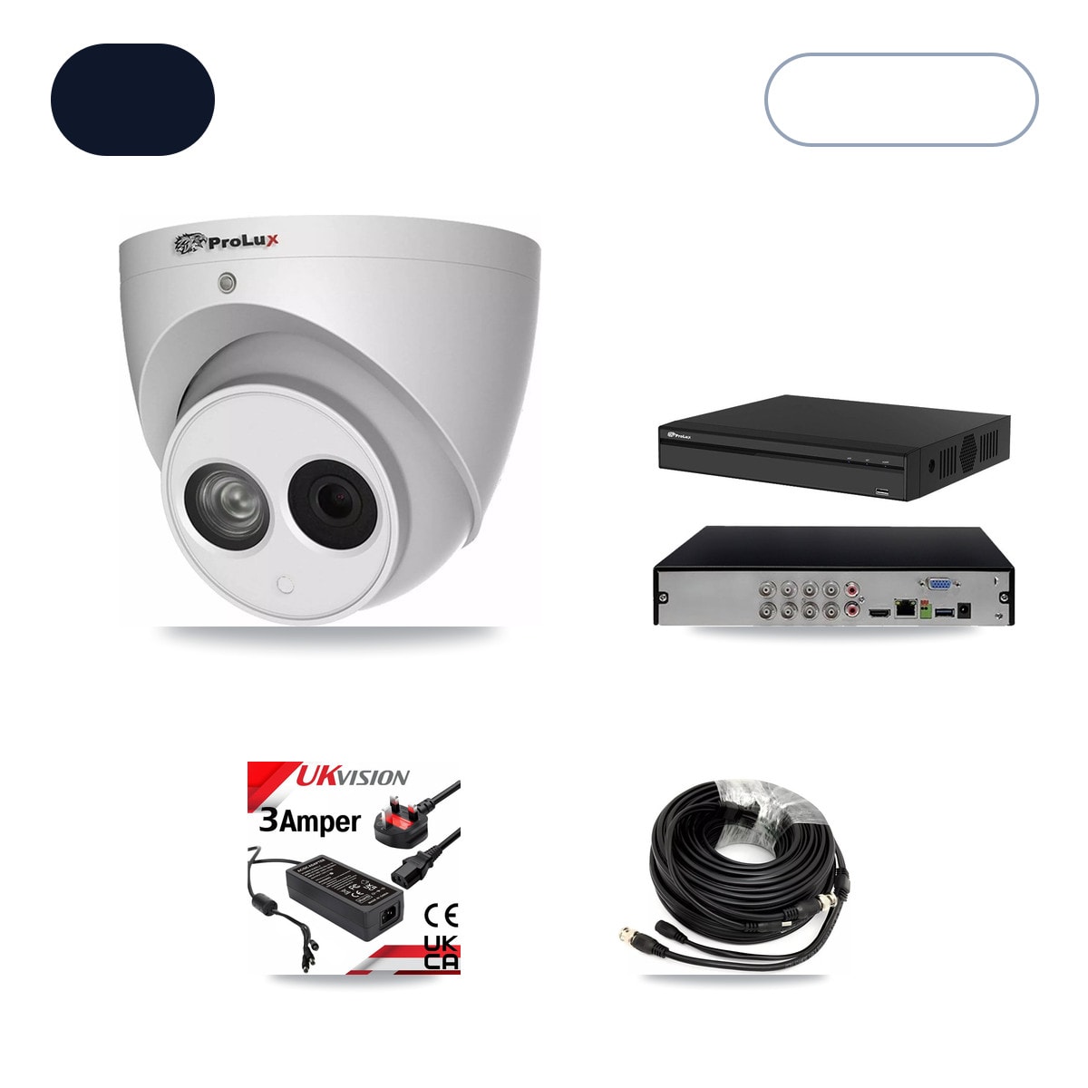 Prolux PXD-5108HS-4K/X1 8-Channel DVR CCTV Kit — 3× PXC-612C4W-A-POC 4MP Cameras + 6TB HDD - Image 1