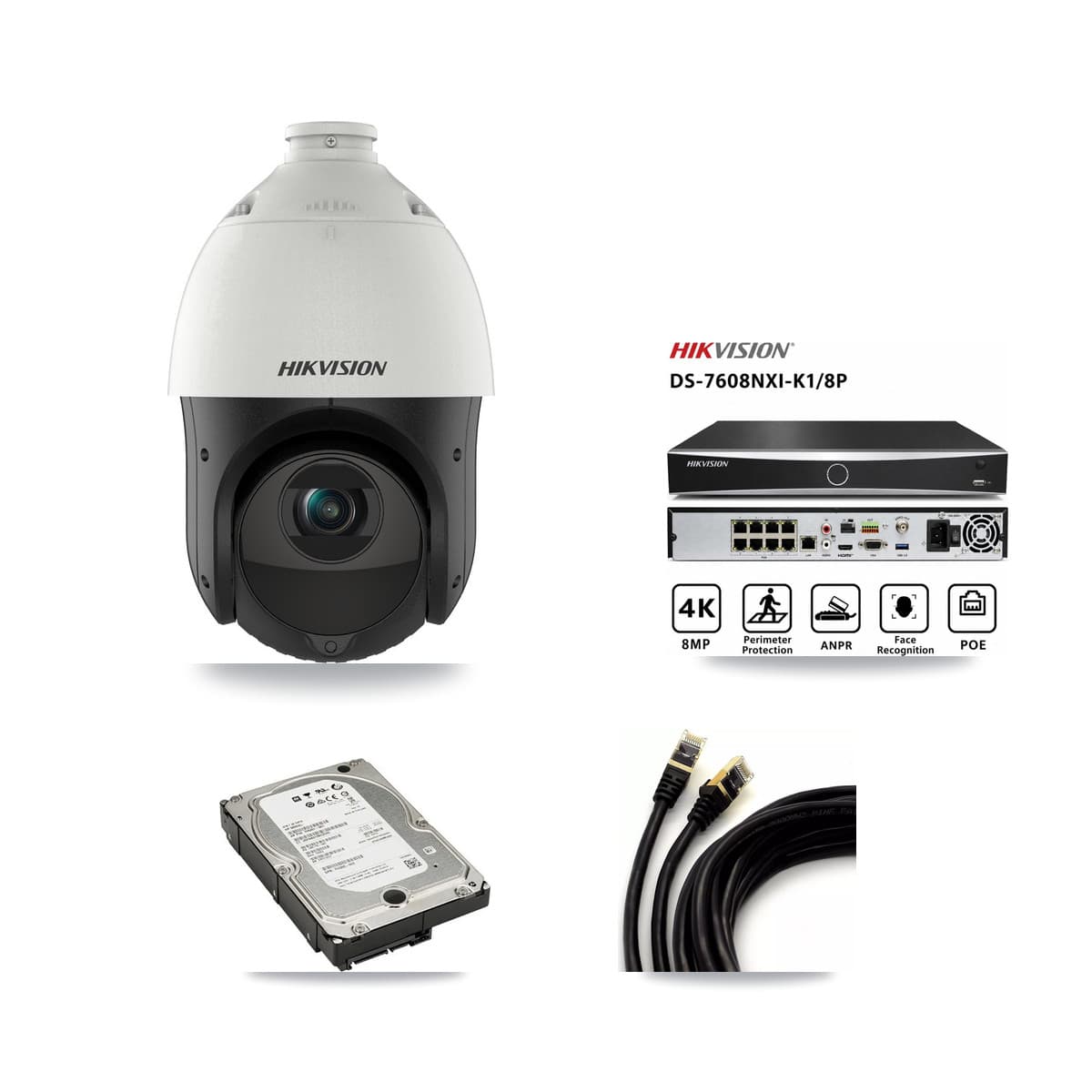 Hikvision 8-Channel 4MP CCTV Kit — 4 DS-2DE4425IW PTZ Cameras + 5TB Recording (DS-7608NXI Recorder) - Image 1