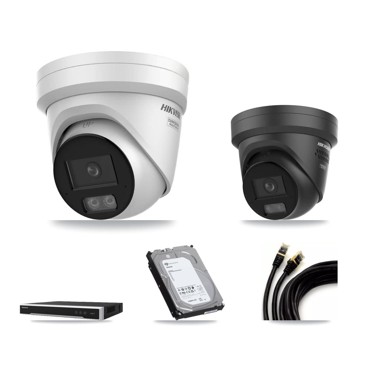 Hikvision 16-Channel 4K CCTV Kit — 2 + 1 Black Turret Cameras + 6TB Recording (DS-7616NI-M2 Recorder) - Image 1