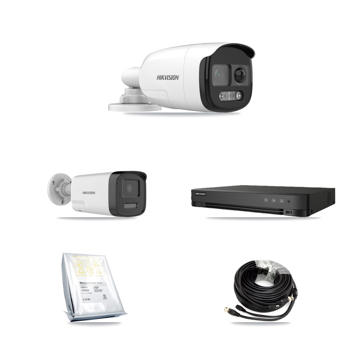 Hikvision 8-Channel 5MP CCTV Kit — 4 DS-2CE12KF3T-PIRXO + 2 DS-2CE17K0T-LXTS Bullet Cameras + 8TB Recording (IDS-7208HUHI-M1/E Recorder)