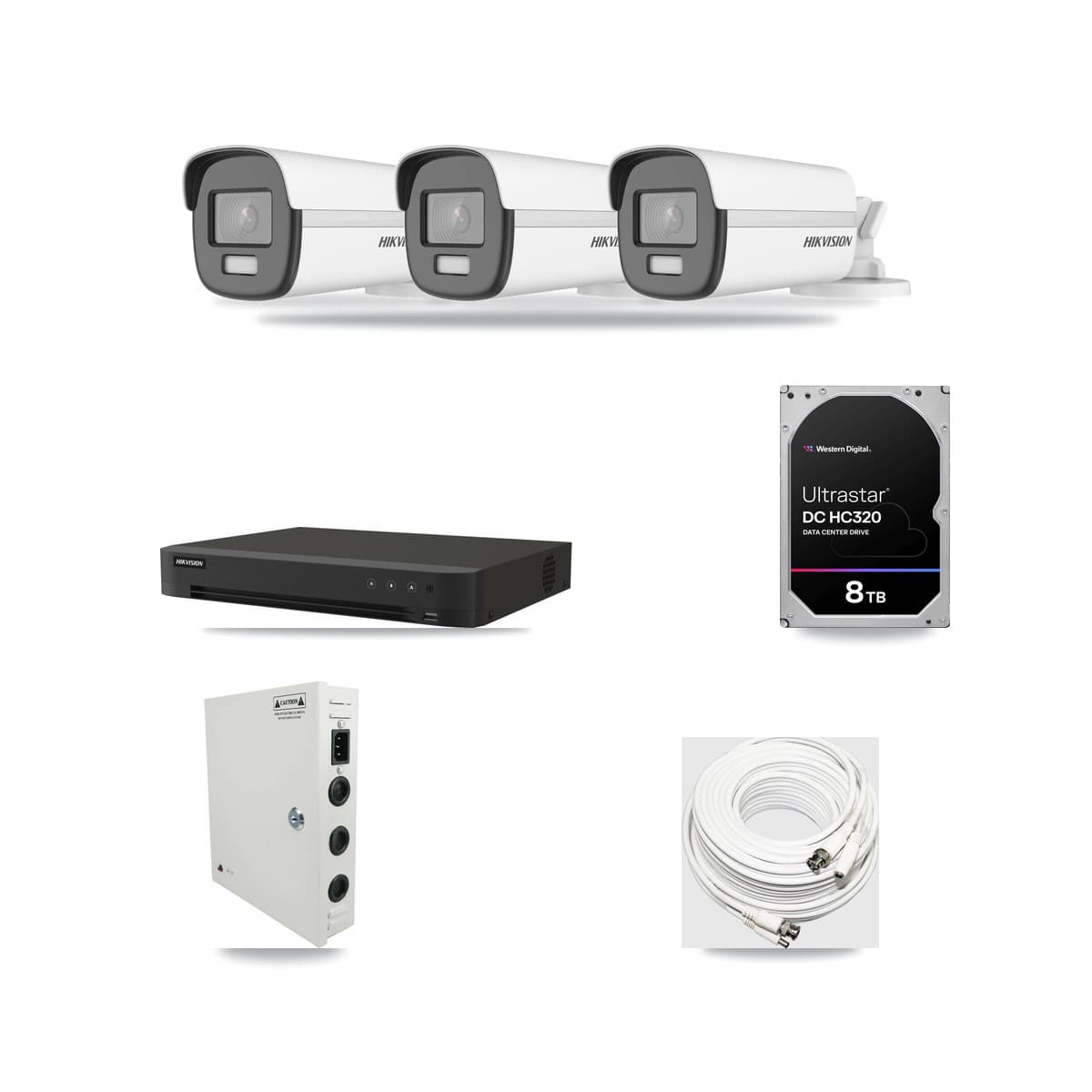 Hikvision 8-Channel 4K CCTV Kit — 3 DS-2CE12UF3T-E Bullet Cameras + 8TB Recording (IDS-7208HUHI-M1/XT Recorder) - Image 1