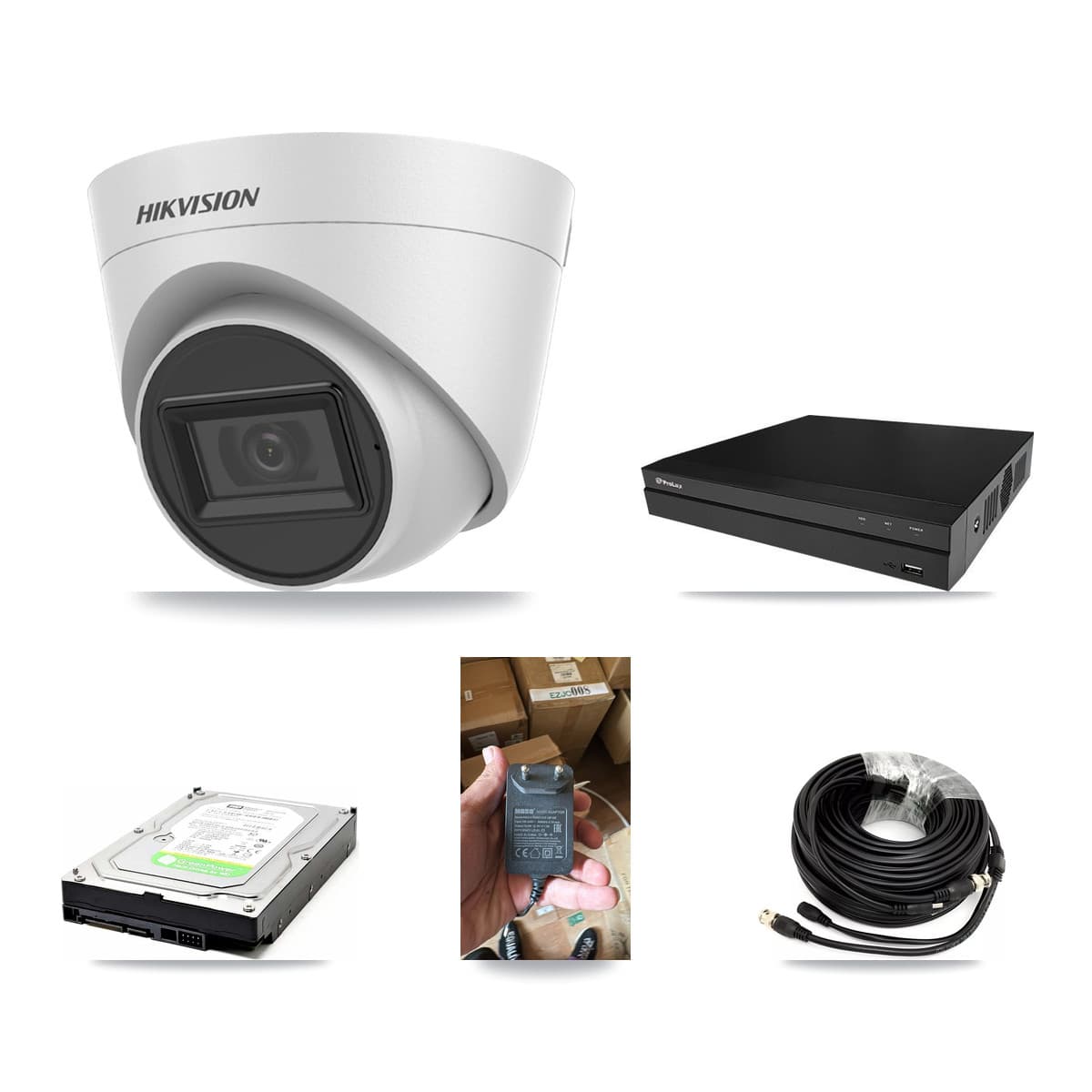 Hikvision & Prolux 8-Channel 5MP CCTV Kit — 1 White Turret Camera + 1TB Recording (PXD-5208AN Recorder)
