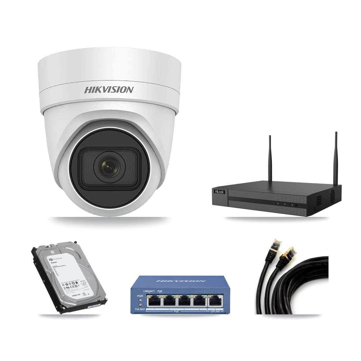 Hikvision & HiLook 4-Channel 4MP CCTV Kit — 4 DS-2CD2H45FWD Turret Cameras + 6TB Recording