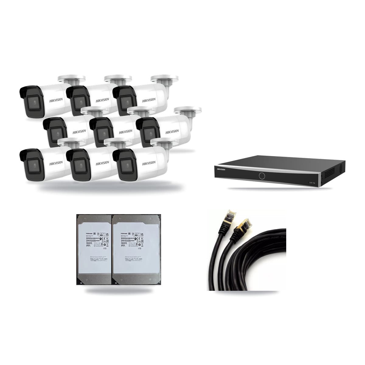 Hikvision 16-Channel 5MP – 4K CCTV Kit — 9 4K Bullet + 4 5MP Dome Cameras + 2× 14TB Recording (DS-7616NXI Recorder) - Image 1