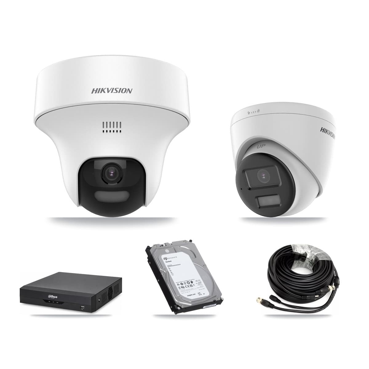 Hikvision & Dahua 4-Channel 5MP CCTV Kit — 2 DS-2CE70K0T + 1 DS-2CE78K0T Turret Cameras + 6TB Recording