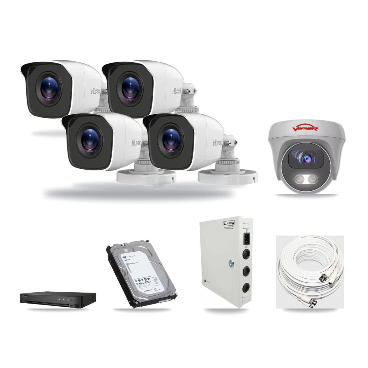 8-Channel 4MP – 5MP CCTV Kit — 4 4MP Bullet + 1 White 5MP Cameras + 6TB Recording (IDS-7208HUHI Recorder) - Image 1