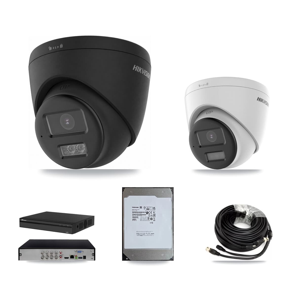 Hikvision & Prolux 8-Channel 4K CCTV Kit — 1 DS-2CE78U0T + 4 DS-2CE78U0T Turret Cameras + 14TB Recording