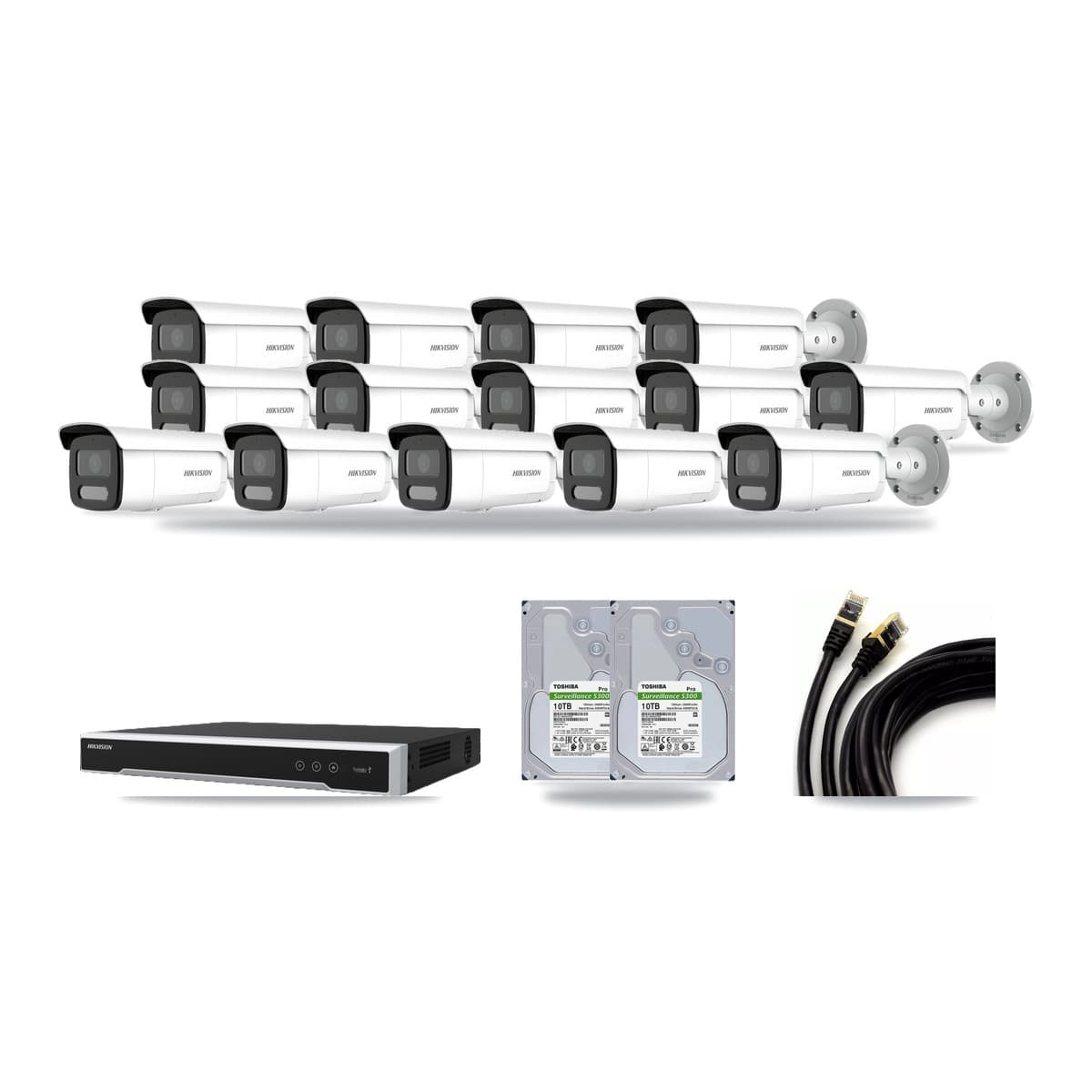 Hikvision 16-Channel 4MP CCTV Kit — 14 Bullet Cameras + 2× 10TB Recording - Image 1