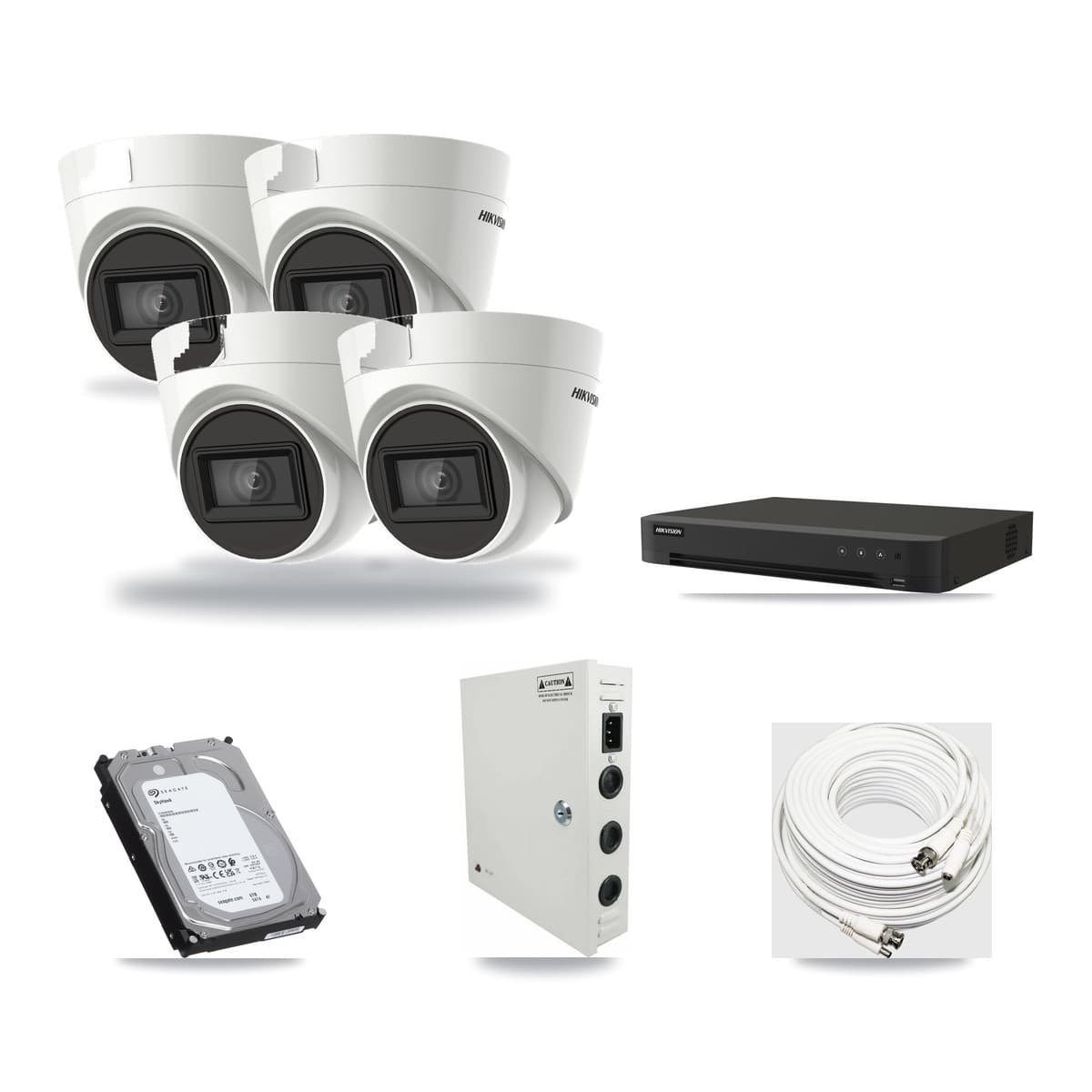 Hikvision 8-Channel 4K CCTV Kit — 4 DS-2CE78U1T-IT3F Turret Cameras + 6TB Recording (IDS-7208HUHI-M1/XT Recorder) - Image 1
