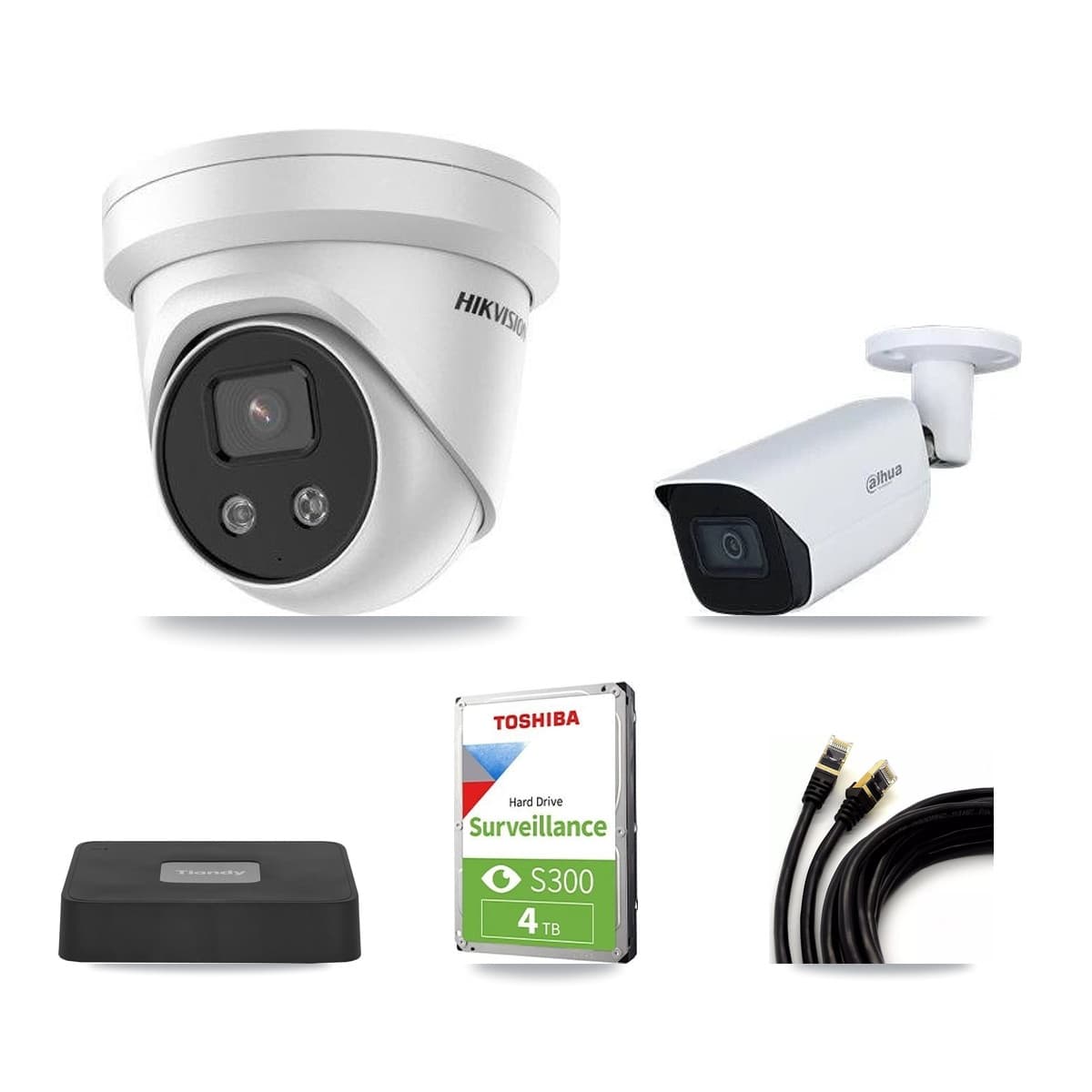 4-Channel 5MP CCTV Kit — 2 Turret + 1 Bullet Cameras + 4TB Recording (TC-R3104-4CH Recorder)