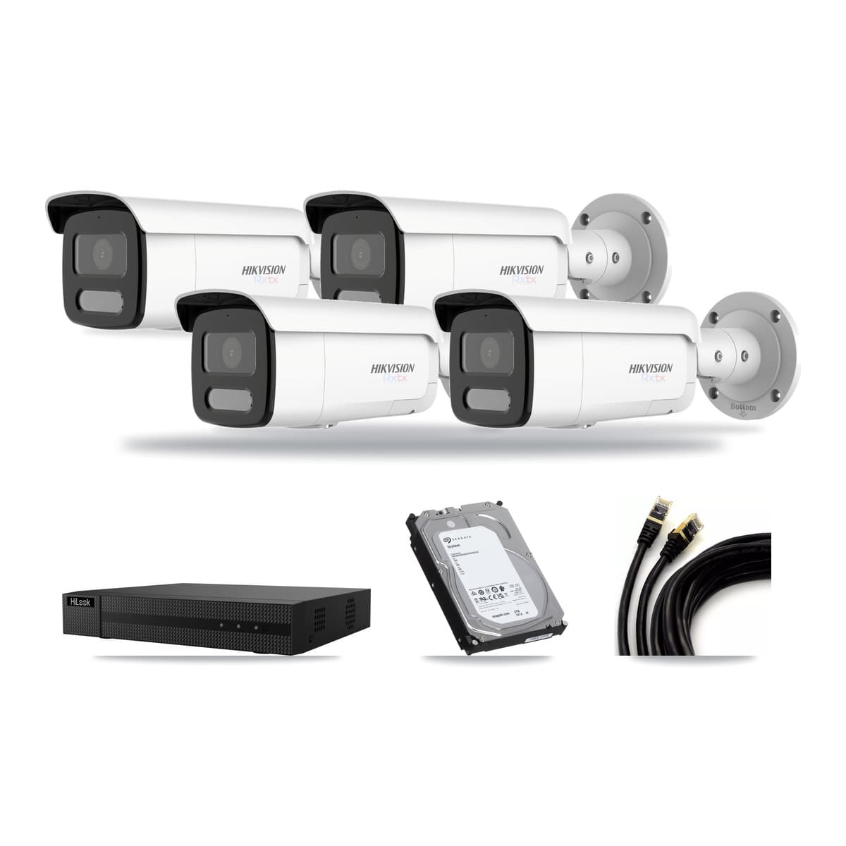 Hikvision & HiLook 8-Channel 4K CCTV Kit — 4 White Bullet Cameras + 6TB Recording - Image 1