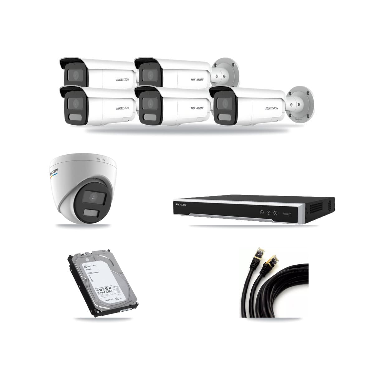 Hikvision 8-Channel 2MP – 4MP CCTV Kit — 1 2MP Turret + 5 4MP Bullet Cameras + 6TB Recording (DS-7608NI-M2 Recorder) - Image 1