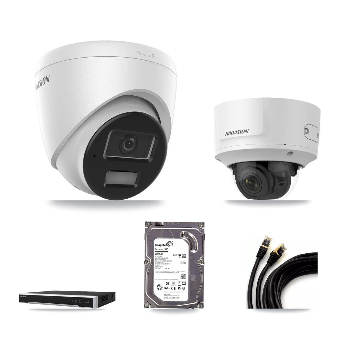 Hikvision 8-Channel 2MP – 4MP CCTV Kit — 1 4MP Turret + 1 2MP Dome Cameras + 2TB Recording (DS-7608NI-M2 Recorder)