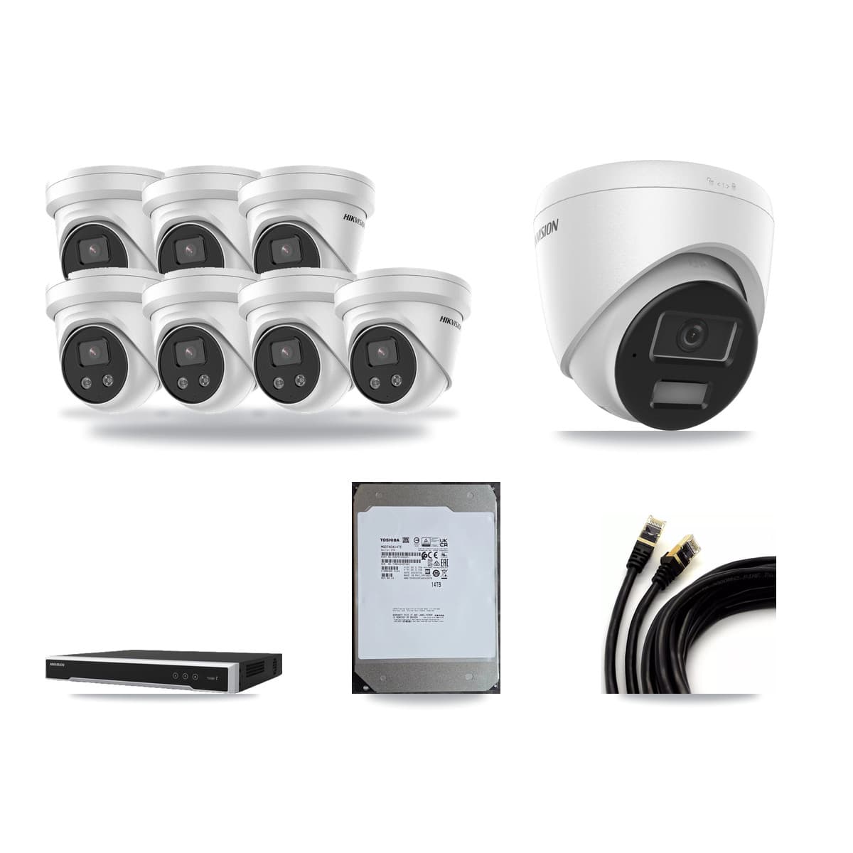 Hikvision 8-Channel 4MP – 5MP CCTV Kit — 1 4MP + 7 5MP Turret Cameras + 14TB Recording - Image 1