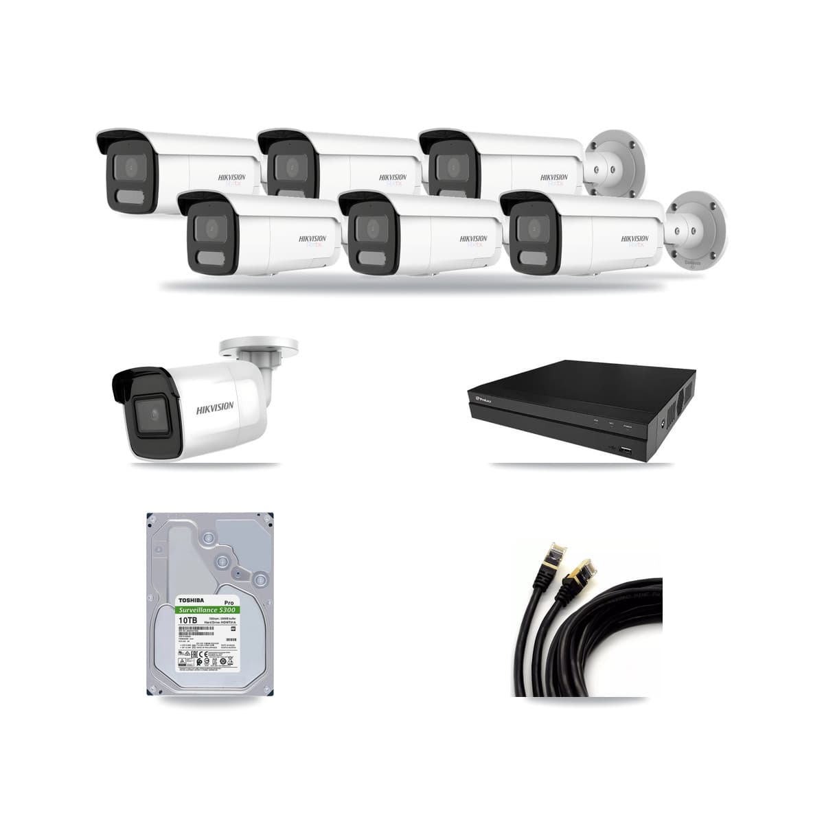 Hikvision & Prolux 8-Channel 4K CCTV Kit — 1 DS-2CD2085G1 + 6 DS-2CD2T87G2H Bullet Cameras + 10TB Recording - Image 1