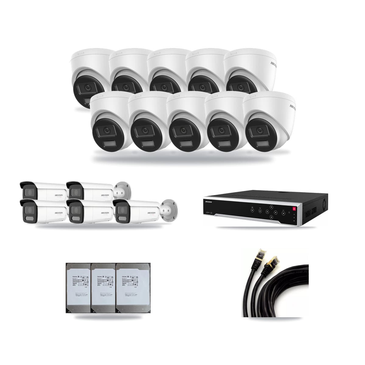 Hikvision 32-Channel 4K CCTV Kit — 10 Turret + 5 Bullet Cameras + 3× 14TB Recording - Image 1