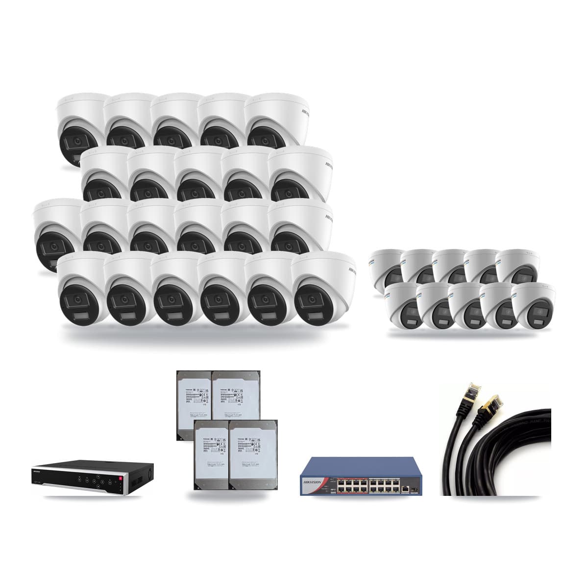 Hikvision 32-Channel 2MP – 4K CCTV Kit — 10 2MP + 22 4K Turret Cameras + 4× 14TB Recording - Image 1