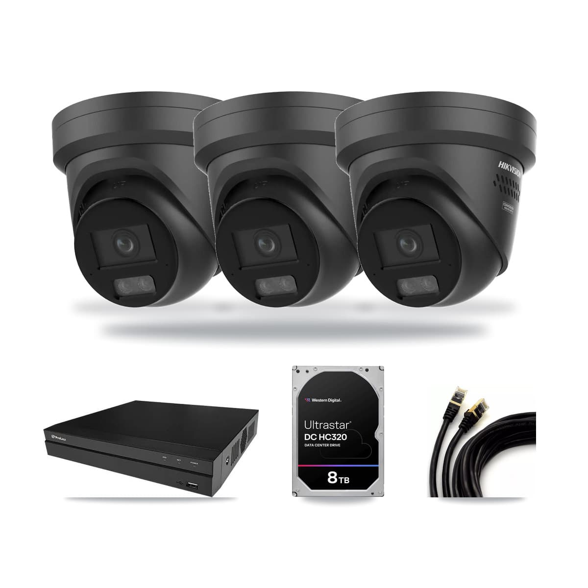 Hikvision & Prolux 8-Channel 4K CCTV Kit — 3 Black DS-2CD2387G3 Turret Cameras + 8TB Recording - Image 1