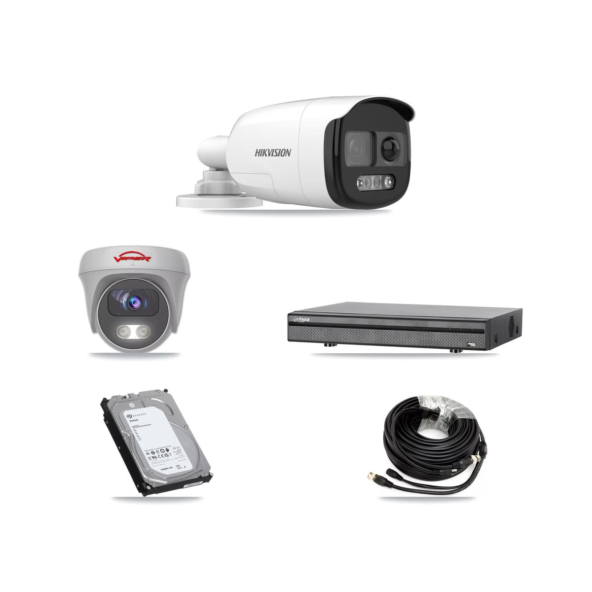 8-Channel 5MP CCTV Kit — 4 DS-2CE12KF3T Bullet + 1 White VIPER-5MP-3K Cameras + 6TB Recording (DH-XVR5108H Recorder) - Image 1