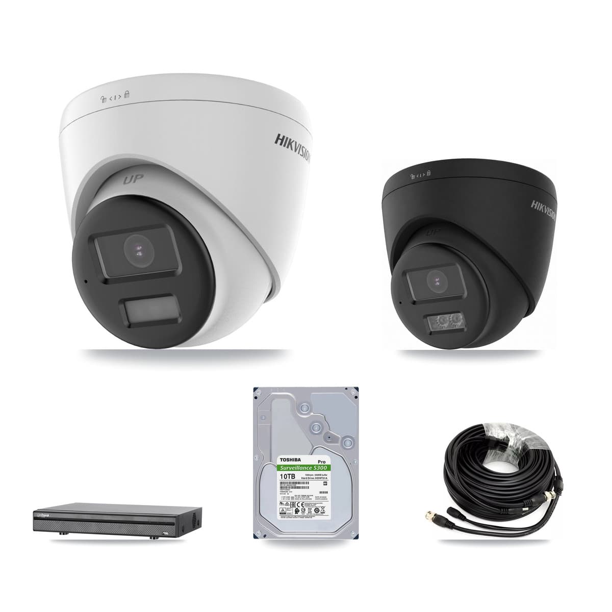 Hikvision & Dahua 8-Channel 4K CCTV Kit — 3 DS-2CE78U0T + 1 Black DS-2CE78U0T Turret Cameras + 10TB Recording (DH-XVR5108H Recorder)