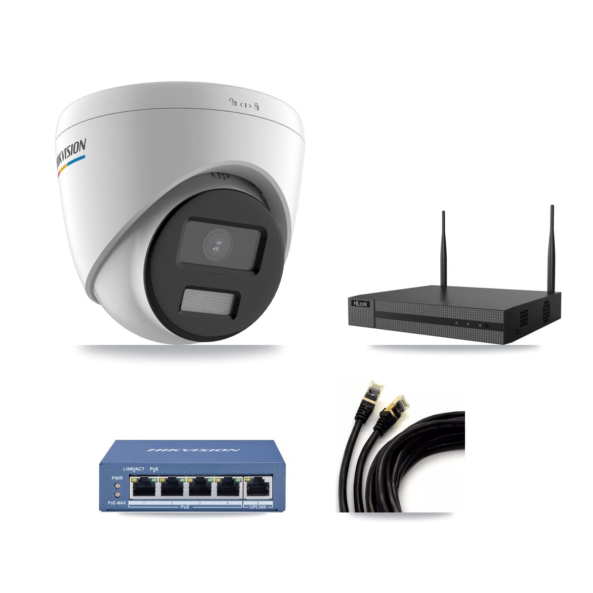 Hikvision & HiLook 4-Channel 2MP – 5MP CCTV Kit — 3 2MP Turret + 1 5MP Dome Cameras + 3TB Recording