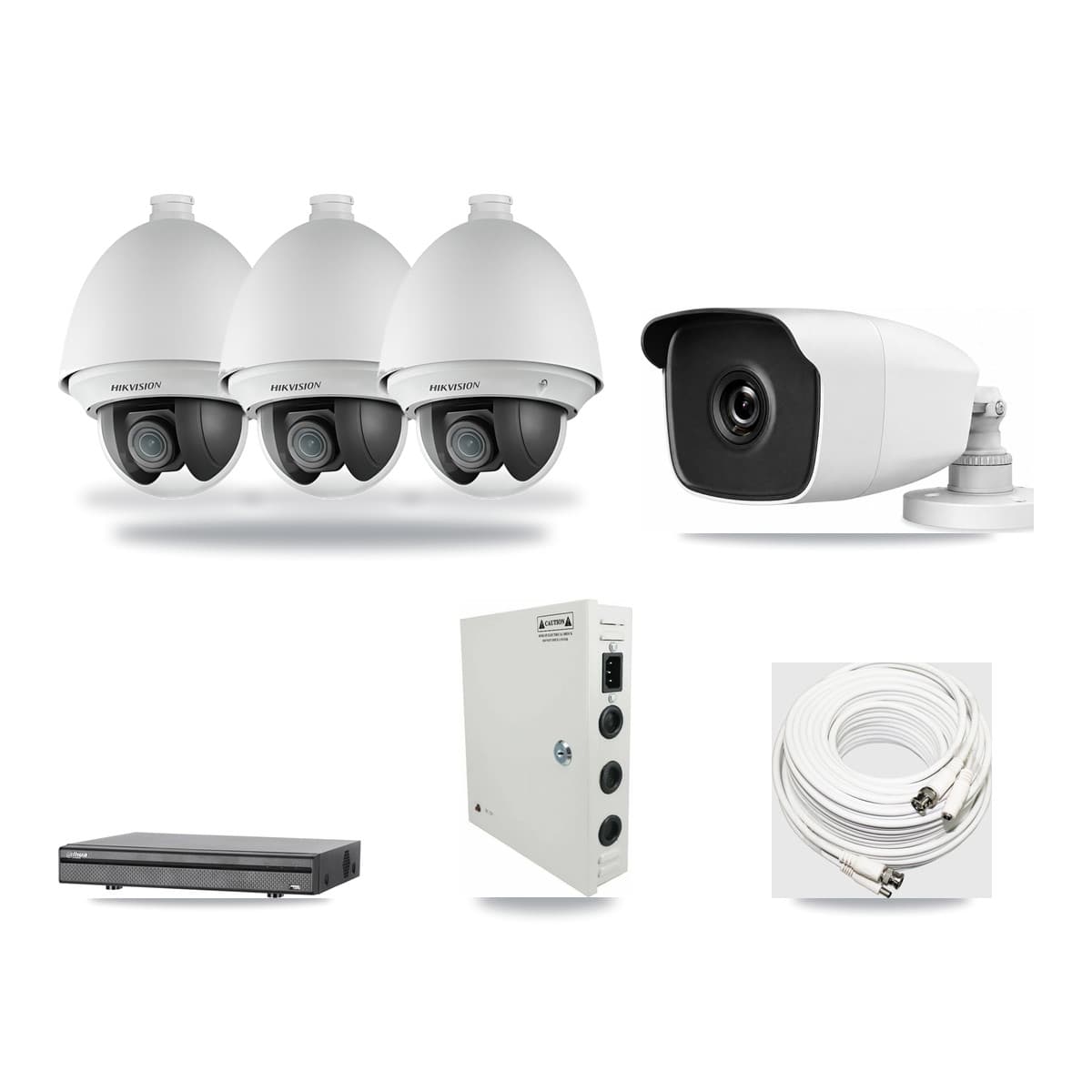 8-Channel 2MP – 3MP CCTV Kit — 3 2MP PTZ + 1 3MP Bullet Cameras + 3TB Recording (DH-XVR5108H Recorder) - Image 1