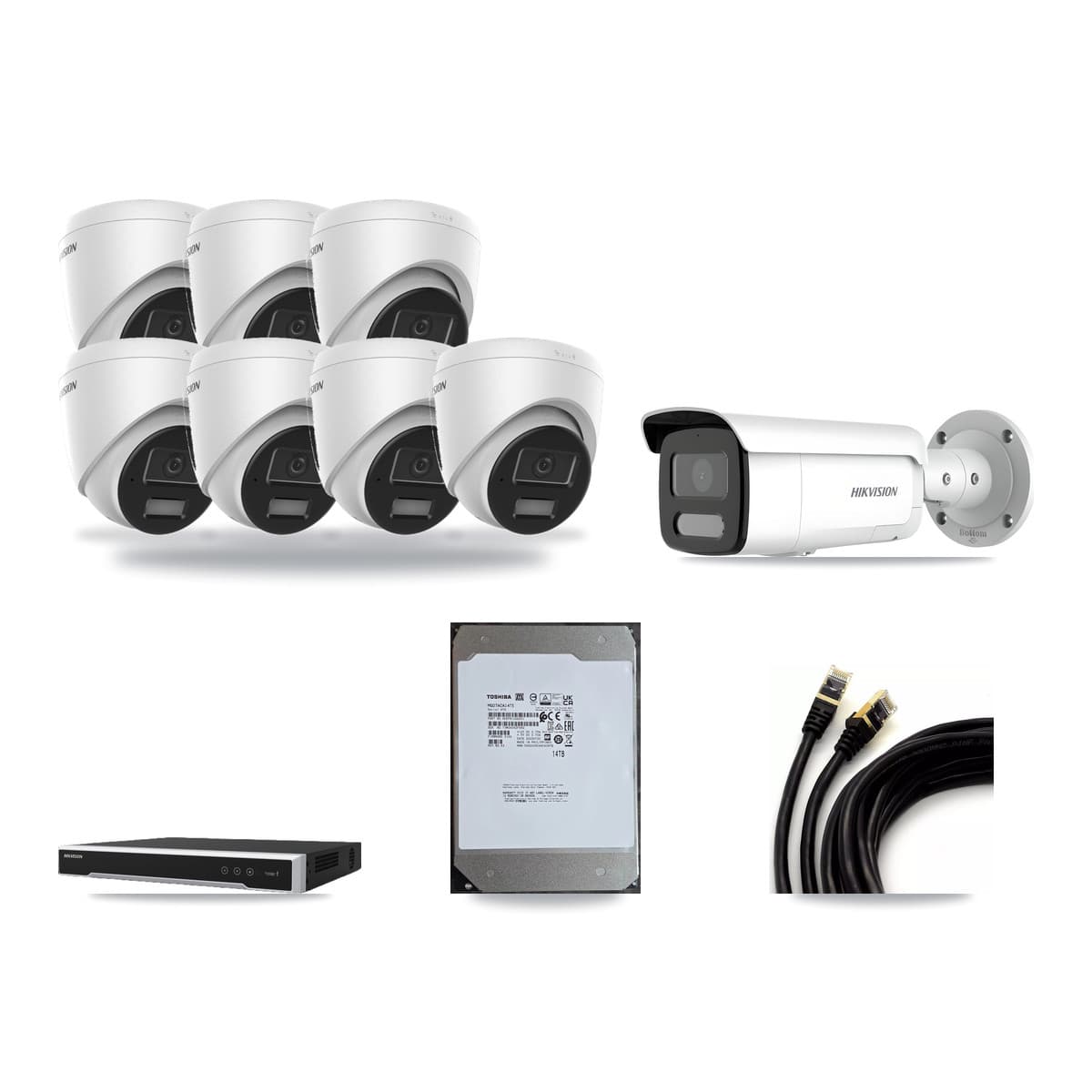 Hikvision 8-Channel 4MP CCTV Kit — 7 Turret + 1 Bullet Cameras + 14TB Recording - Image 1