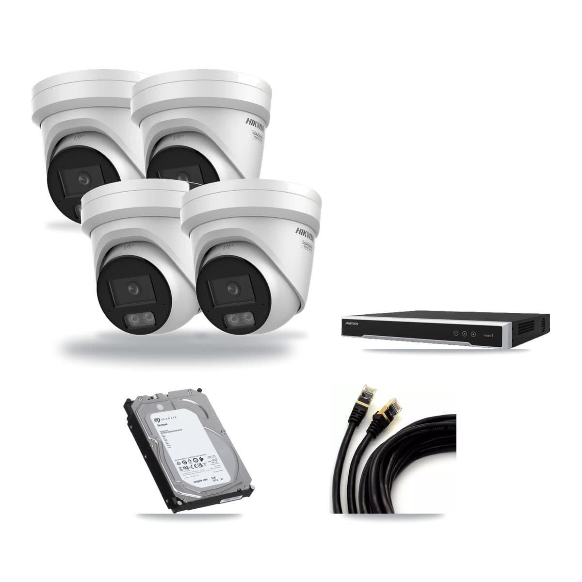 Hikvision 8-Channel 4K CCTV Kit — 4 DS-2CD2387G3 Turret Cameras + 6TB Recording (DS-7608NI-M2 Recorder) - Image 1