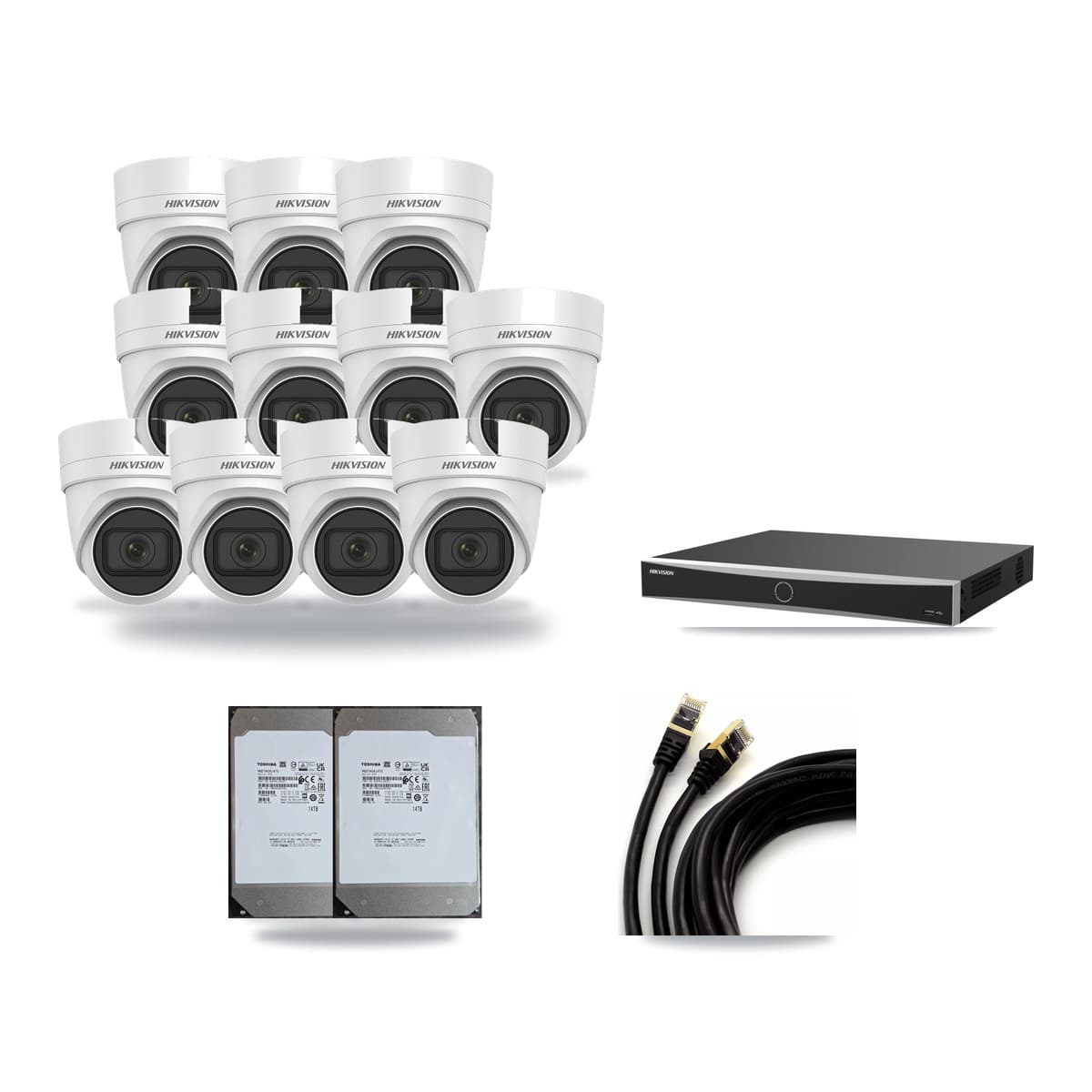 Hikvision 16-channel CCTV kit: 11 cameras (11× 4K Turret), 2× 14TB hard drive