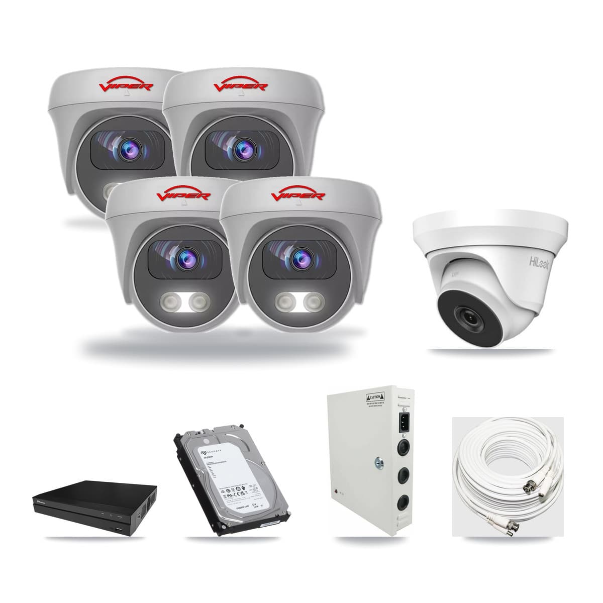 8-Channel 4MP – 5MP CCTV Kit — 1 4MP Turret + 4 White 5MP Cameras + 6TB Recording (PXD-5208AN Recorder) - Image 1