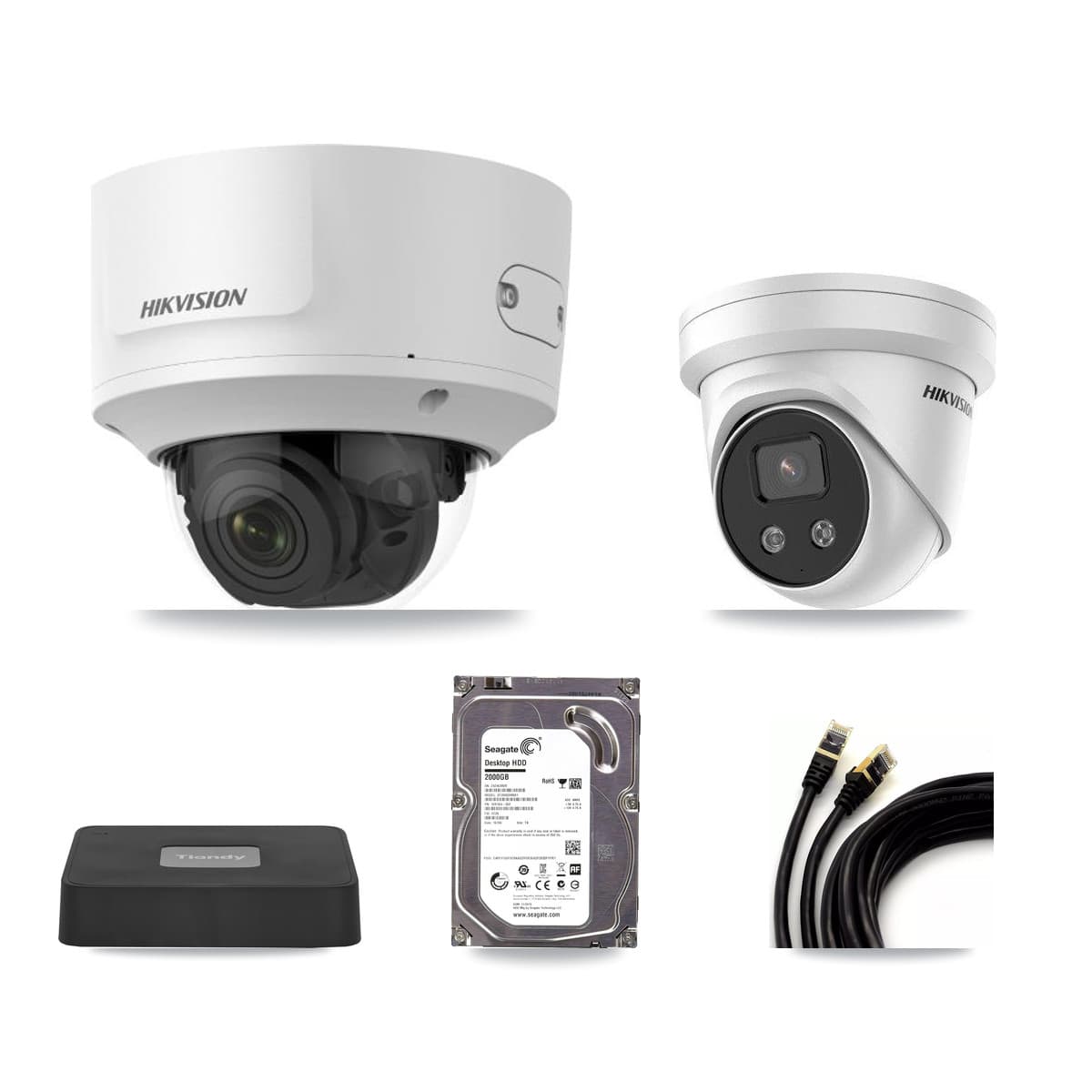 Hikvision & Tiandy 4-Channel 2MP – 5MP CCTV Kit — 1 2MP Dome + 1 5MP Turret Cameras + 2TB Recording