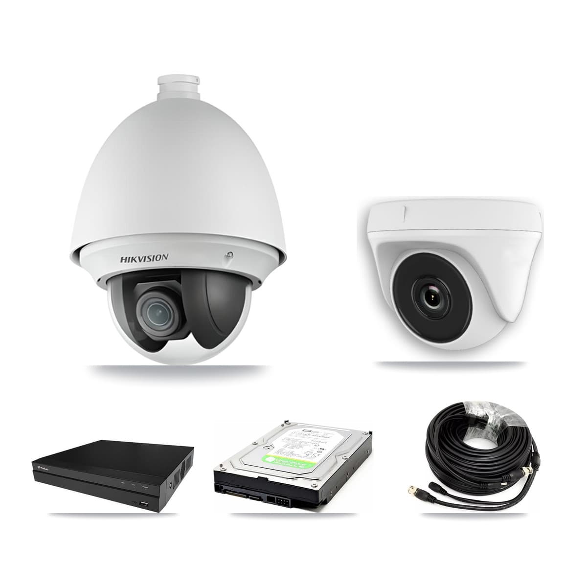 Hikvision & Prolux 8-Channel 2MP CCTV Kit — 1 PTZ + 1 White Dome Cameras + 1TB Recording (PXD-5208AN Recorder)
