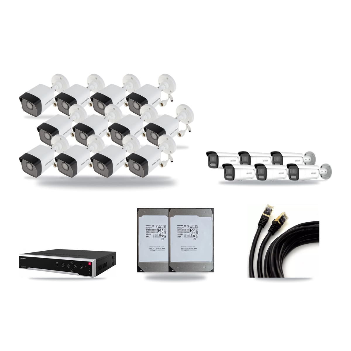 Hikvision 32-Channel 4MP – 5MP CCTV Kit — 12 5MP + 6 4MP Bullet Cameras + 2× 14TB Recording - Image 1