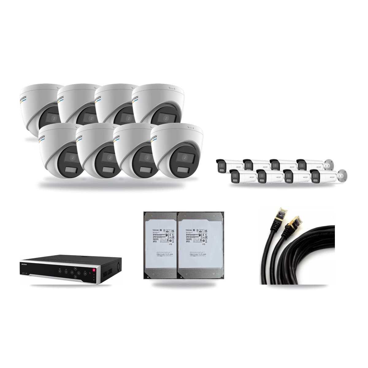 Hikvision 32-Channel 2MP – 4K CCTV Kit — 8 2MP Turret + 8 4K Bullet Cameras + 2× 14TB Recording - Image 1
