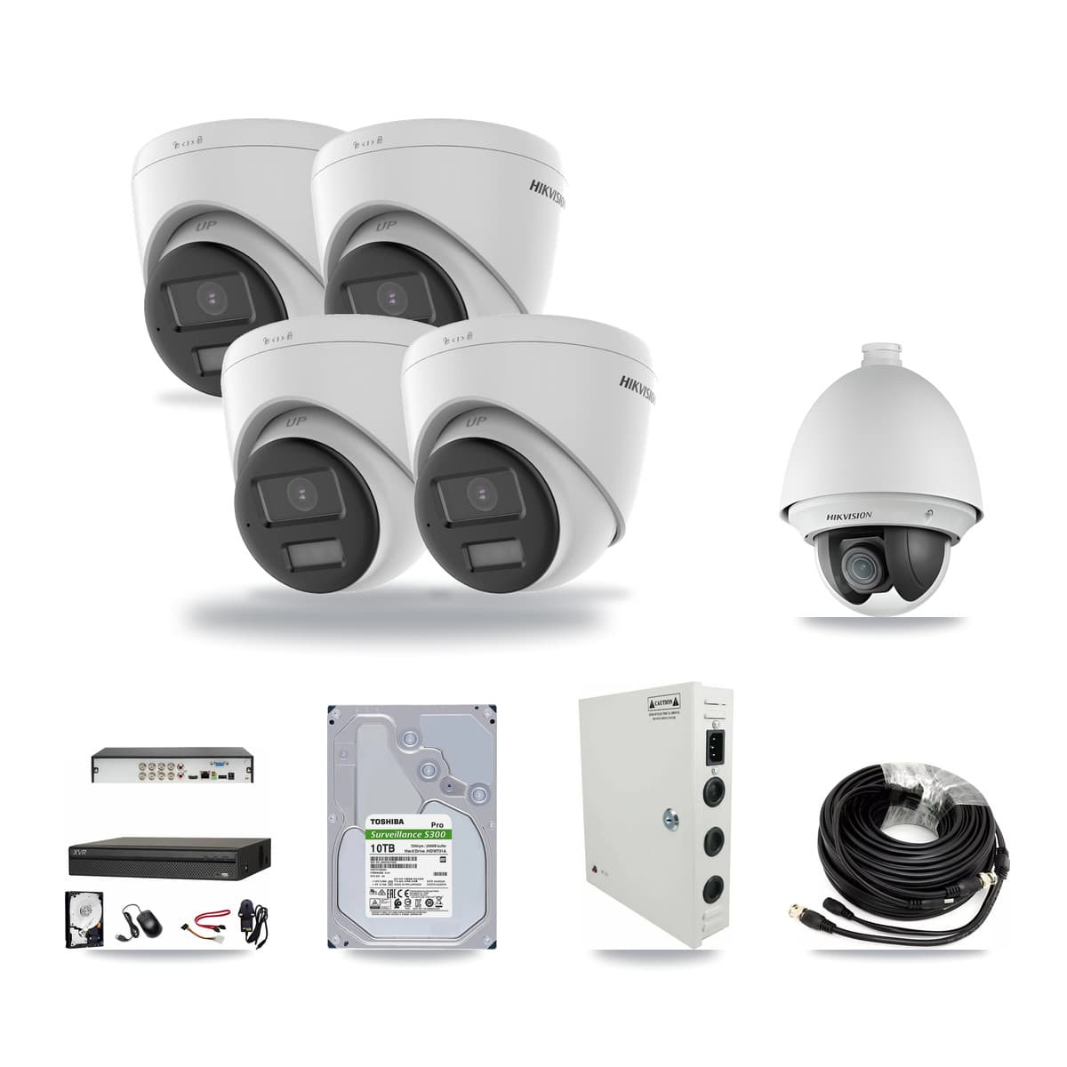 Hikvision & Dahua 8-Channel 2MP – 4K CCTV Kit — 1 2MP PTZ + 4 4K Turret Cameras + 10TB Recording - Image 1